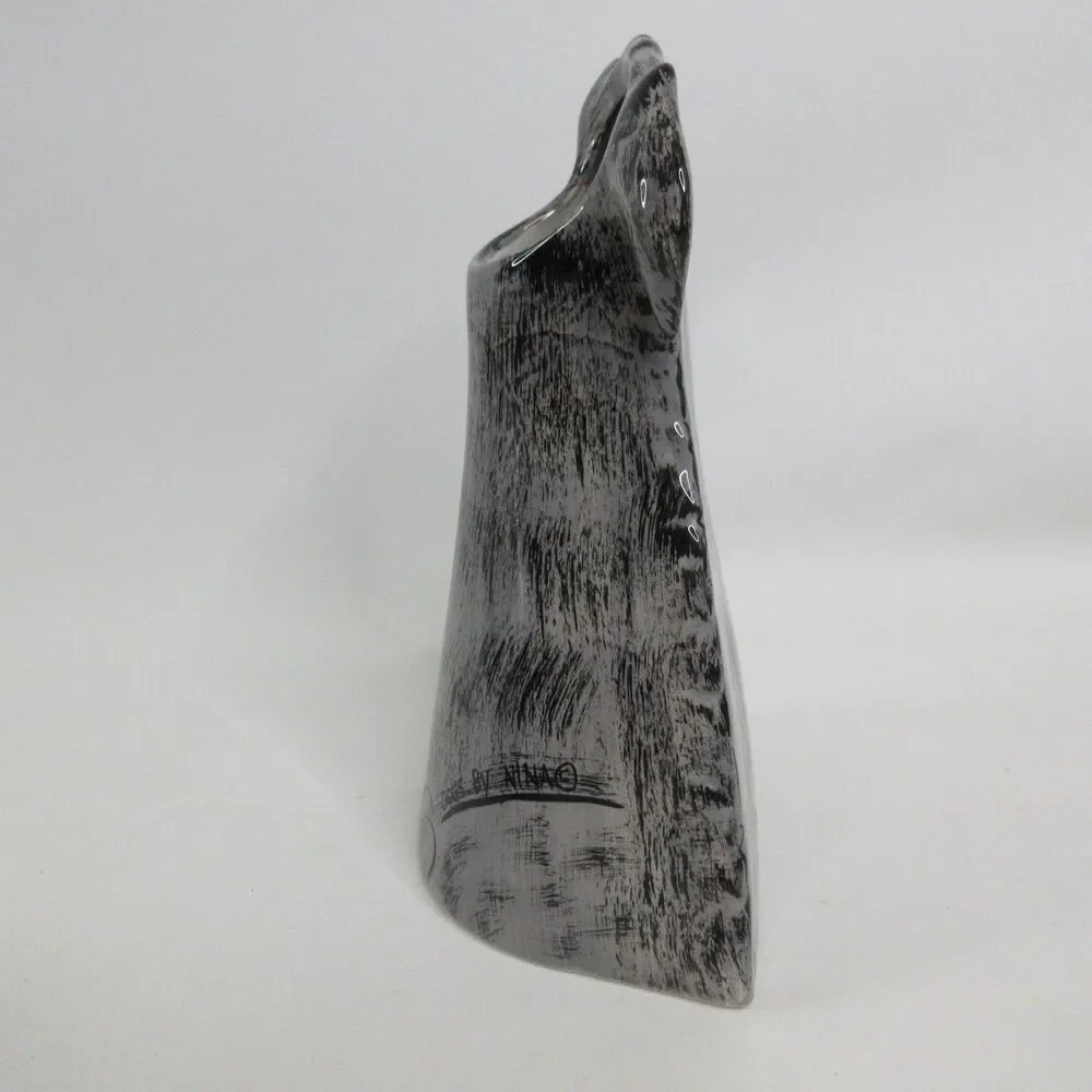 Schnauzer Dog by Nina Lyman Porcelain Vase Hand Painted 8” Tall Black Gray